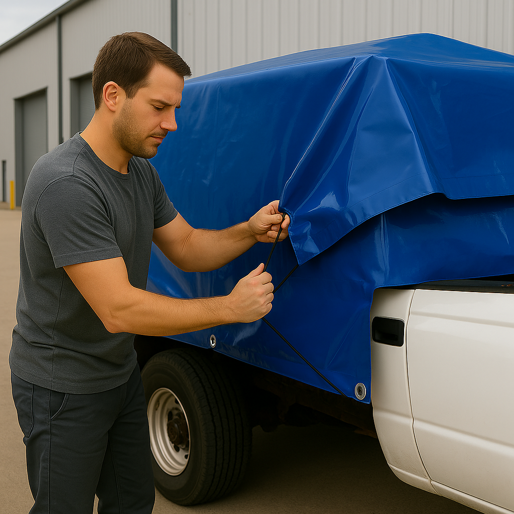 190GSM Blue Waterproof Tarpaulin – UV-Resistant PE Cover – All-Weather Sheet for Camping, DIY, Outdoor & Site Use