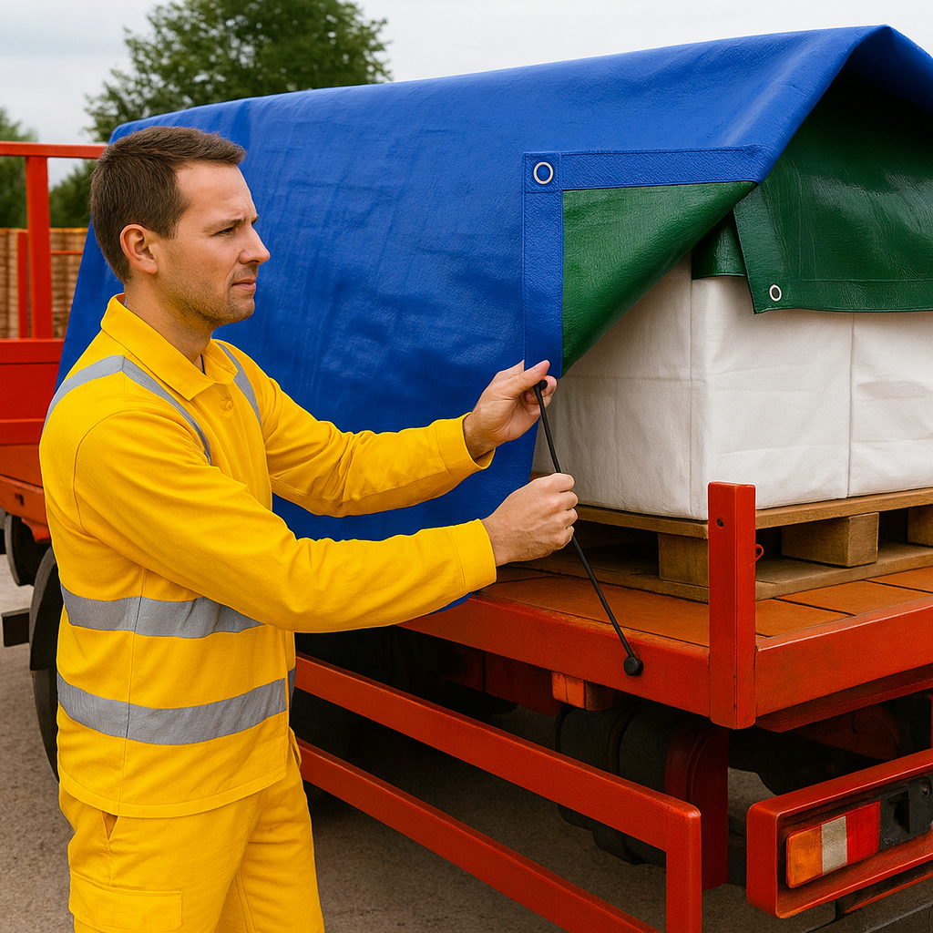 Waterproof Budget Tarpaulin 70gsm - Blue/Green - Lightweight Cover with Eyelets for DIY, Garden & Site Use