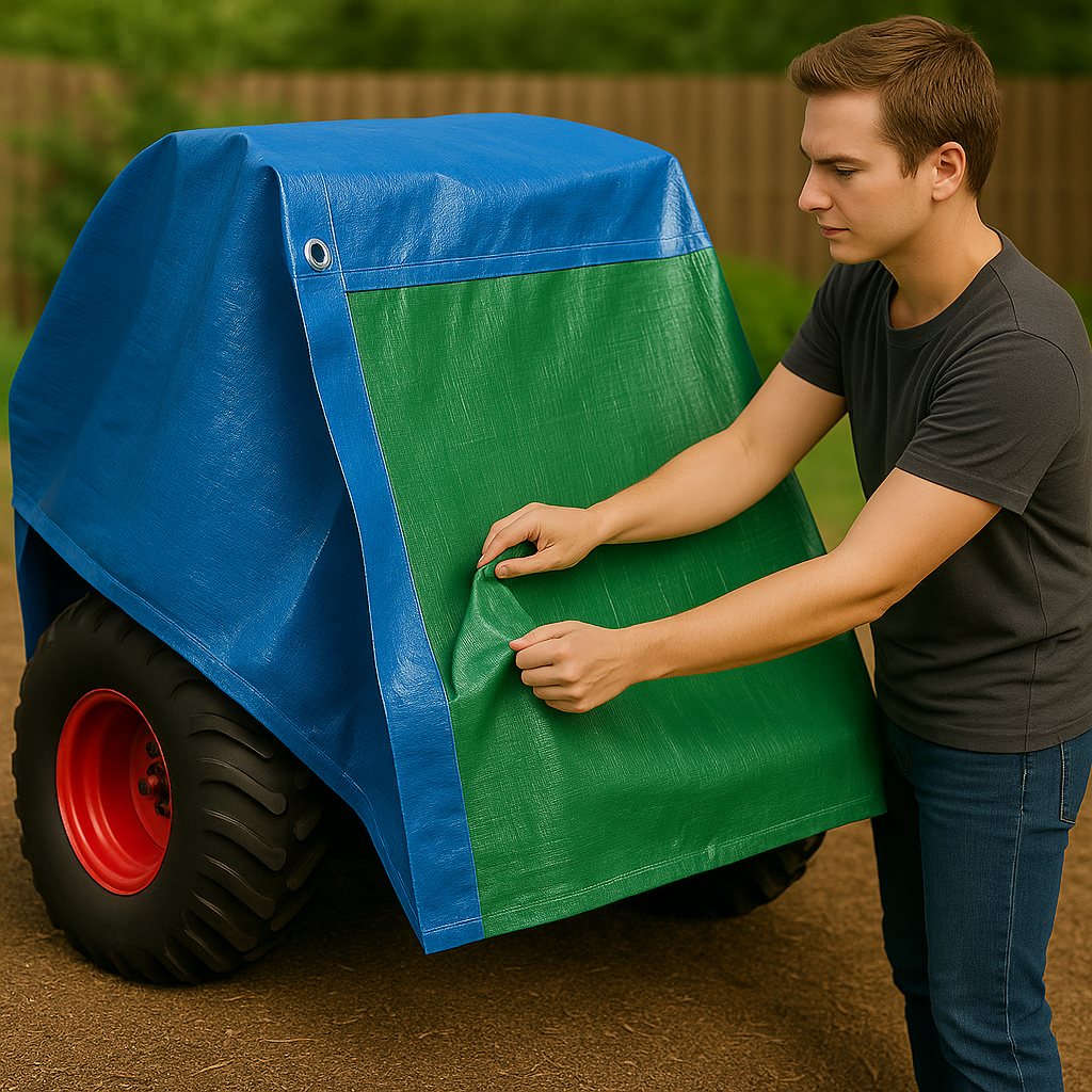 Waterproof Budget Tarpaulin 70gsm - Blue/Green - Lightweight Cover with Eyelets for DIY, Garden & Site Use