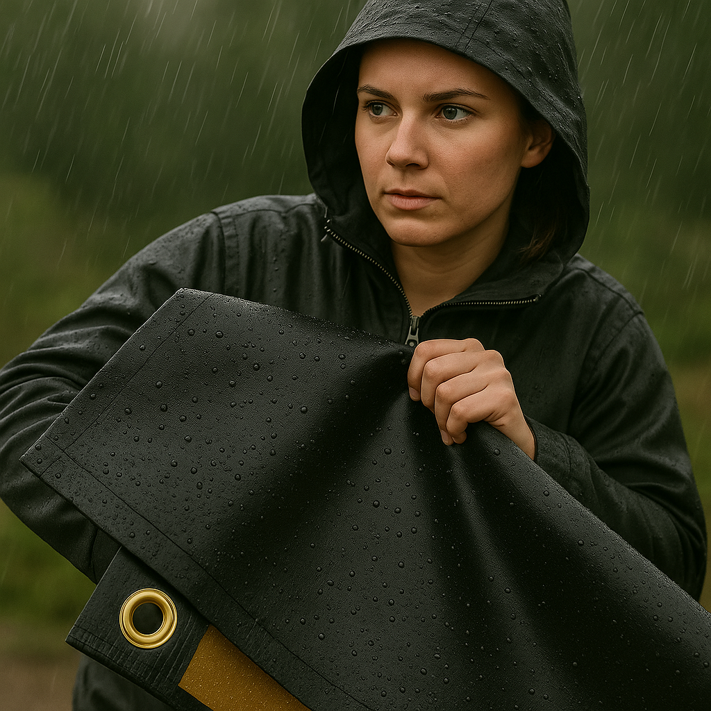 Black/Gold 270GSM Heavy Duty Waterproof Tarpaulin β Premium All Weather Cover β Ideal for Camping, DIY & Outdoor Protection