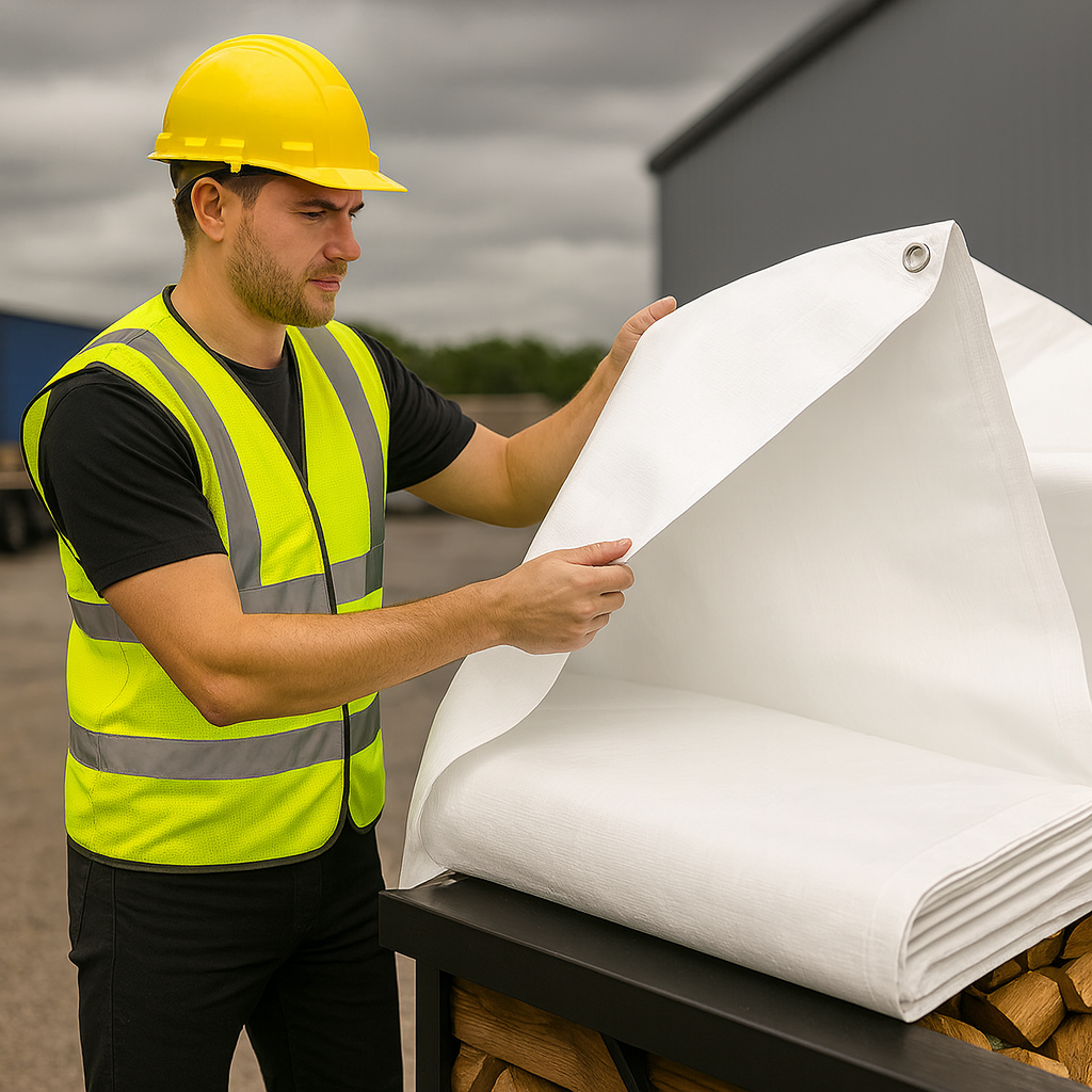 200gsm White Polyethylene Tarpaulin – Light Pass Waterproof Cover for Market Stalls & Work Zones