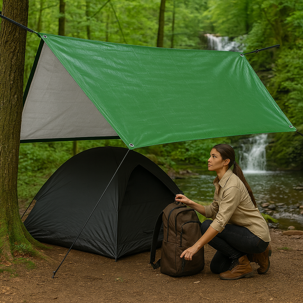 270GSM Green/Silver Waterproof Tarpaulin Cover - Reinforced Corners & Brass Eyelets - Ideal for Camping, Garden & Shelter