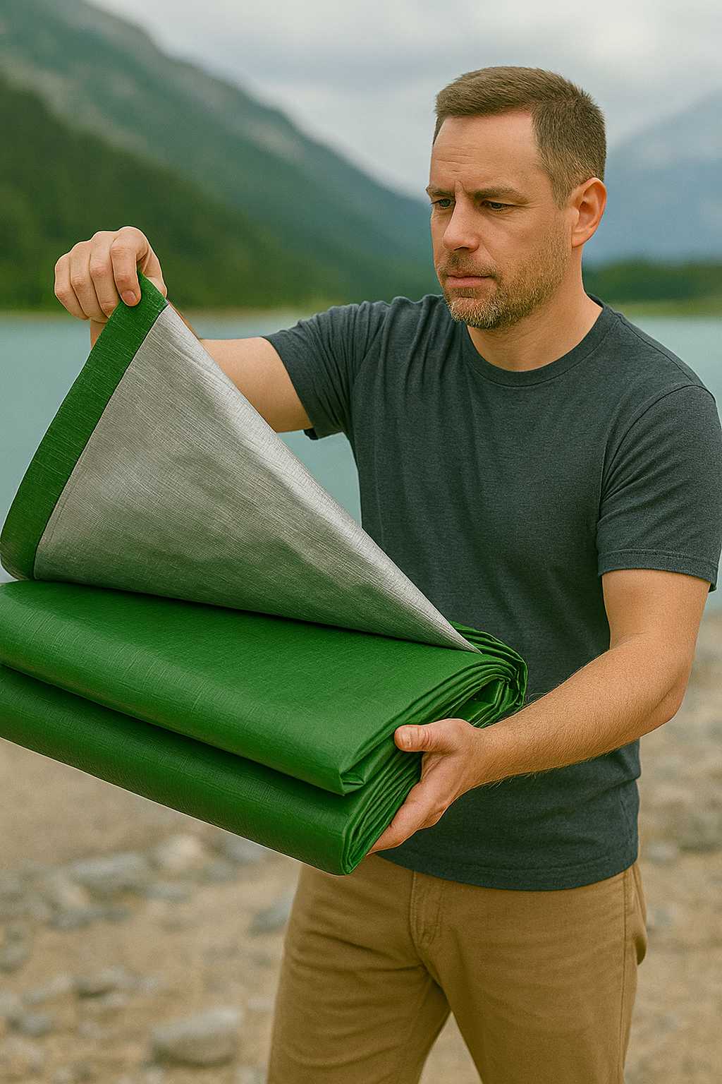 270GSM Green/Silver Waterproof Tarpaulin Cover - Reinforced Corners & Brass Eyelets - Ideal for Camping, Garden & Shelter