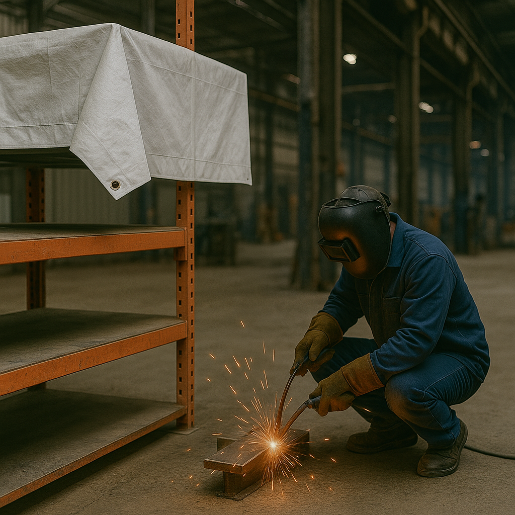 Heavy Duty Flame Retardant White Tarpaulin 200gsm – Waterproof Cover for Construction Site & Market Stall Use