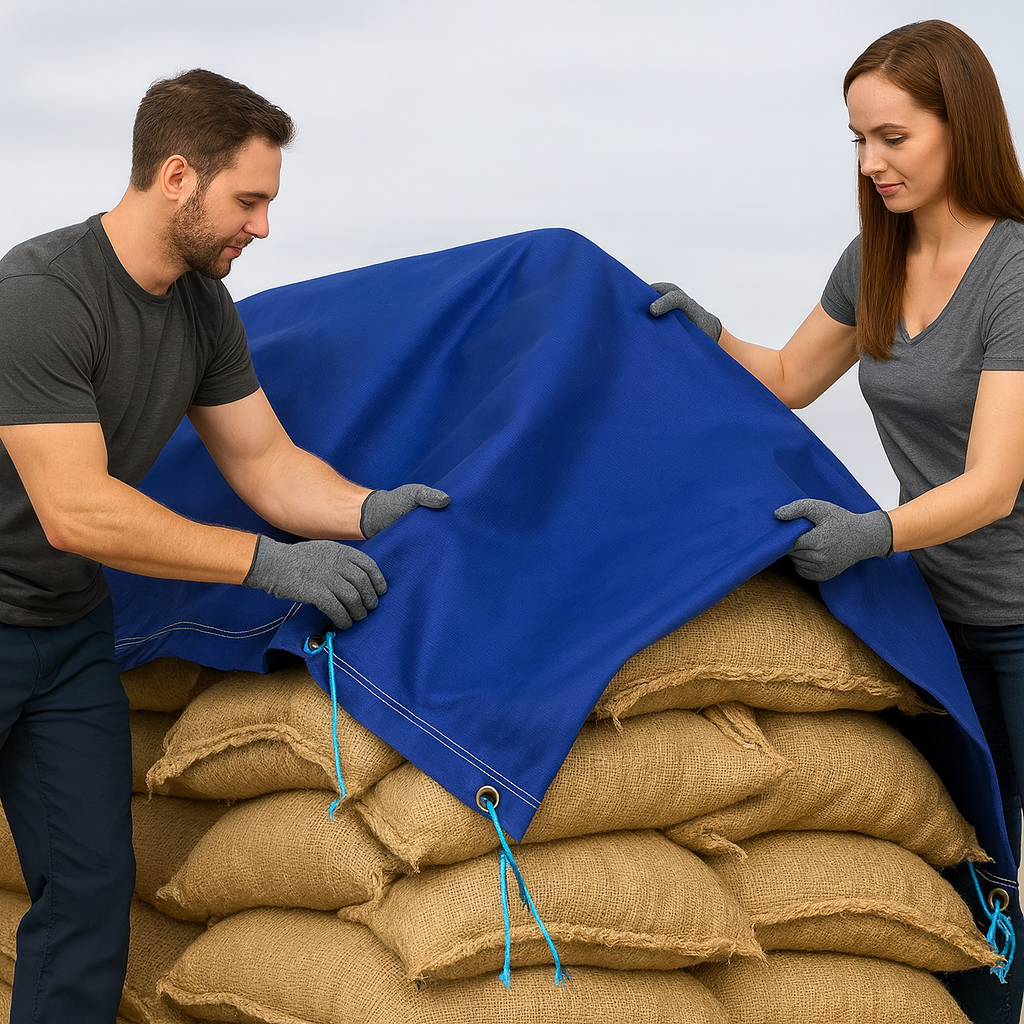 High Performance 14oz Blue Cotton Canvas Tarpaulin – Water Repellent & Breathable Cover for Machinery & Transport