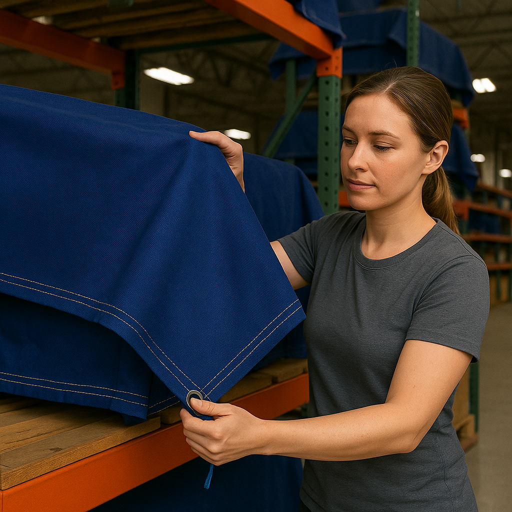 High Performance 14oz Blue Cotton Canvas Tarpaulin – Water Repellent & Breathable Cover for Machinery & Transport