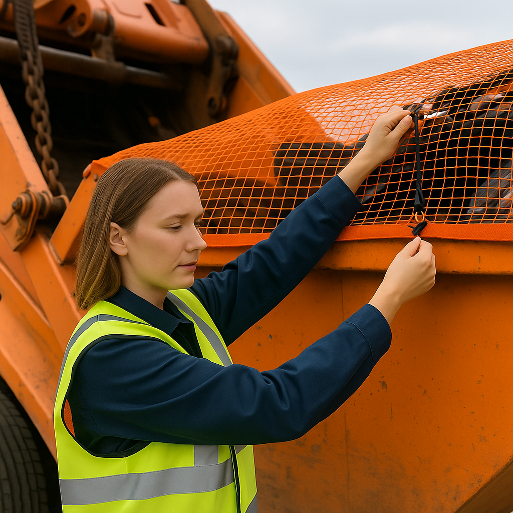 Orange Skip Nets – Ultra Tough Mesh, Braided Poly Cord, Built for Skips & Trailer Loads