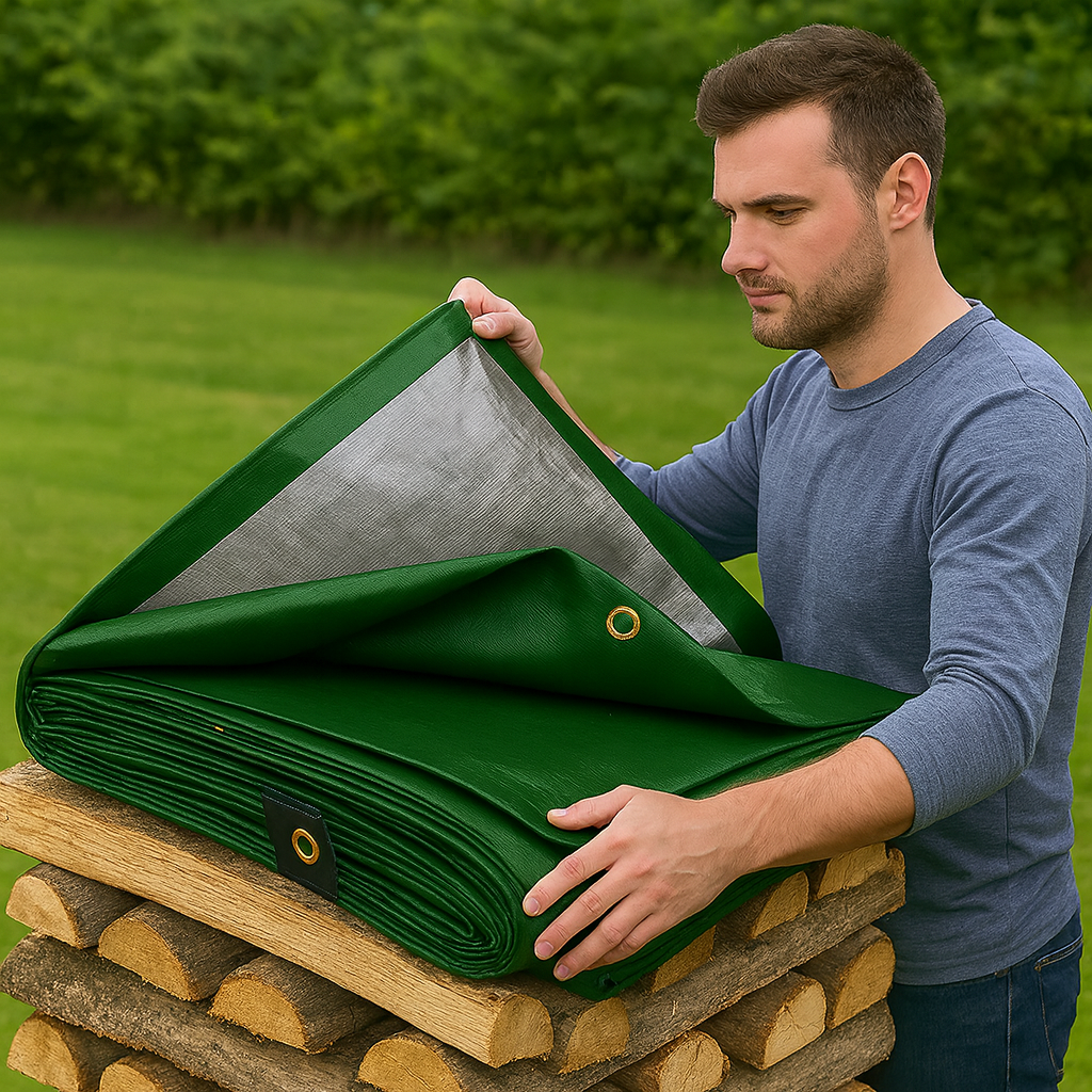270GSM Green/Silver Waterproof Tarpaulin Cover - Reinforced Corners & Brass Eyelets - Ideal for Camping, Garden & Shelter