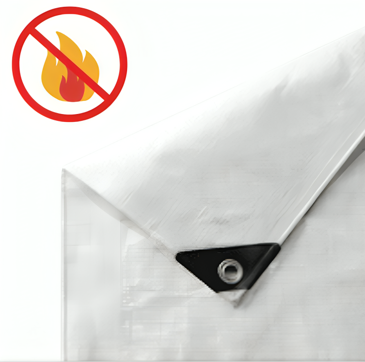 Heavy Duty Flame Retardant White Tarpaulin 200gsm – Waterproof Cover for Construction Site & Market Stall Use