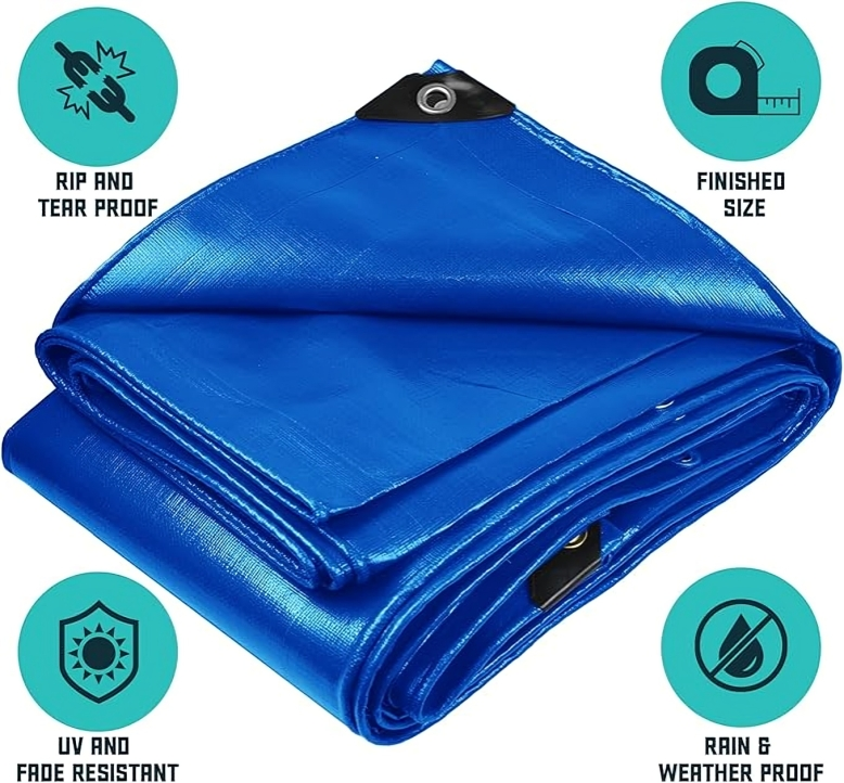 265GSM Heavy Duty Waterproof Tarp – Blue 16 Mil Ultra Tough Cover for Industrial, Commercial & Home Use