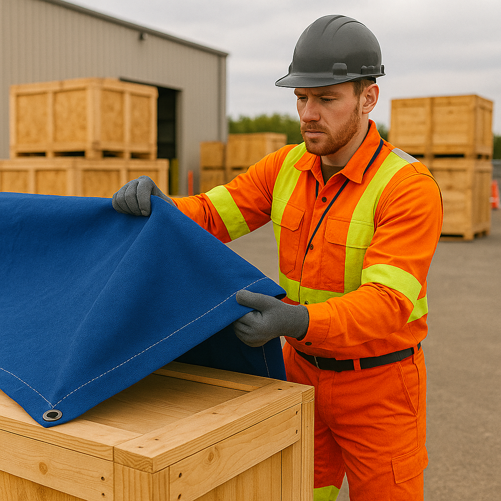 High Performance 14oz Blue Cotton Canvas Tarpaulin – Water Repellent & Breathable Cover for Machinery & Transport