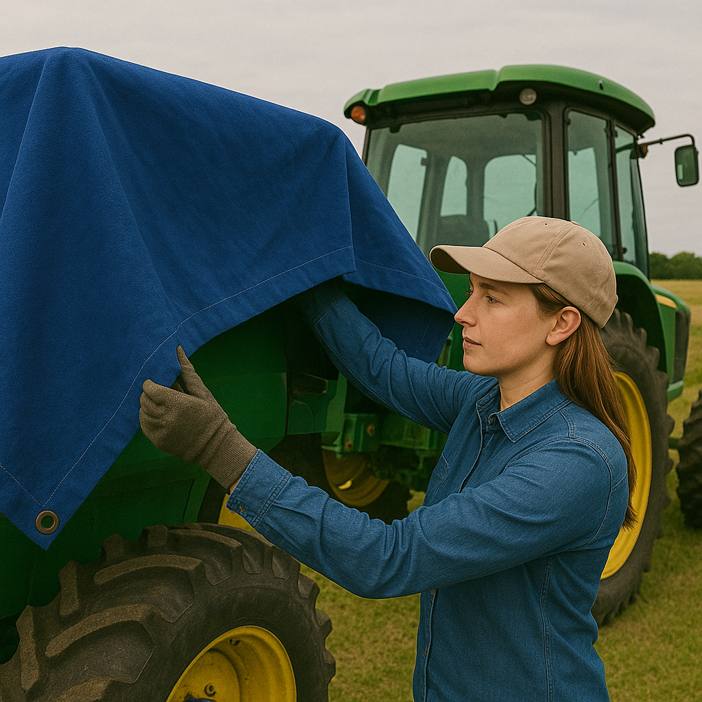 High Performance 14oz Blue Cotton Canvas Tarpaulin – Water Repellent & Breathable Cover for Machinery & Transport