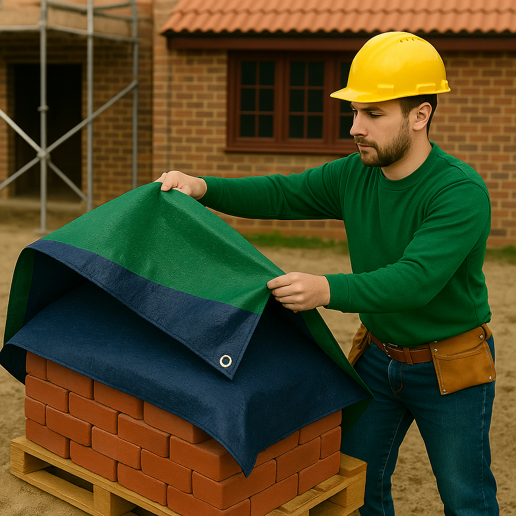 Waterproof Budget Tarpaulin 70gsm - Blue/Green - Lightweight Cover with Eyelets for DIY, Garden & Site Use