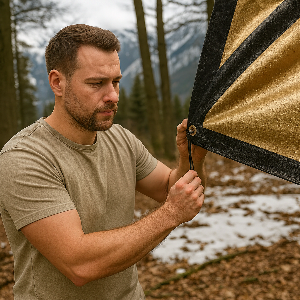 Black/Gold 270GSM Heavy Duty Waterproof Tarpaulin – Premium All Weather Cover – Ideal for Camping, DIY & Outdoor Protection